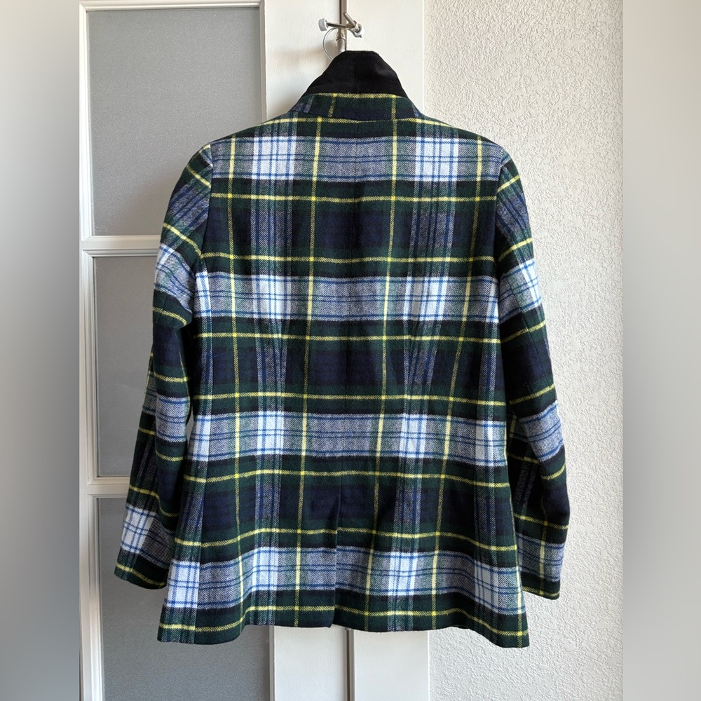 Helene Berman - Boxy Plaid One Button 2 Pocket Blazer - Sz. Small - Blue & Green - Picture 4 of 9